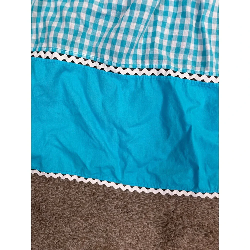 Vintage Blue Gingham Half Apron Rickrack Trim Front Pocket Retro Cottagecore‎